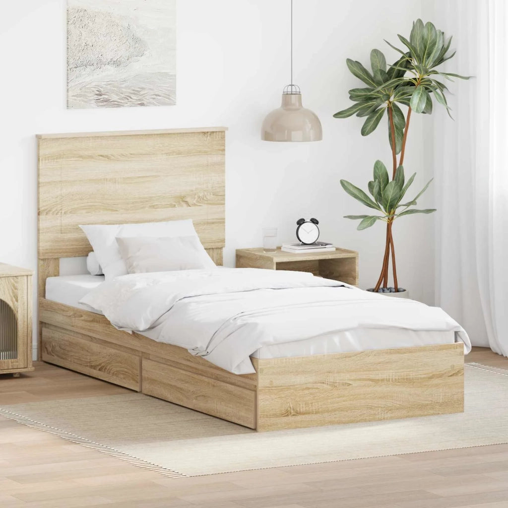 Letto con Contenitore con testiera-Struttura Letto con contenitore Rovere Sonoma 90 x 200 cm 597294