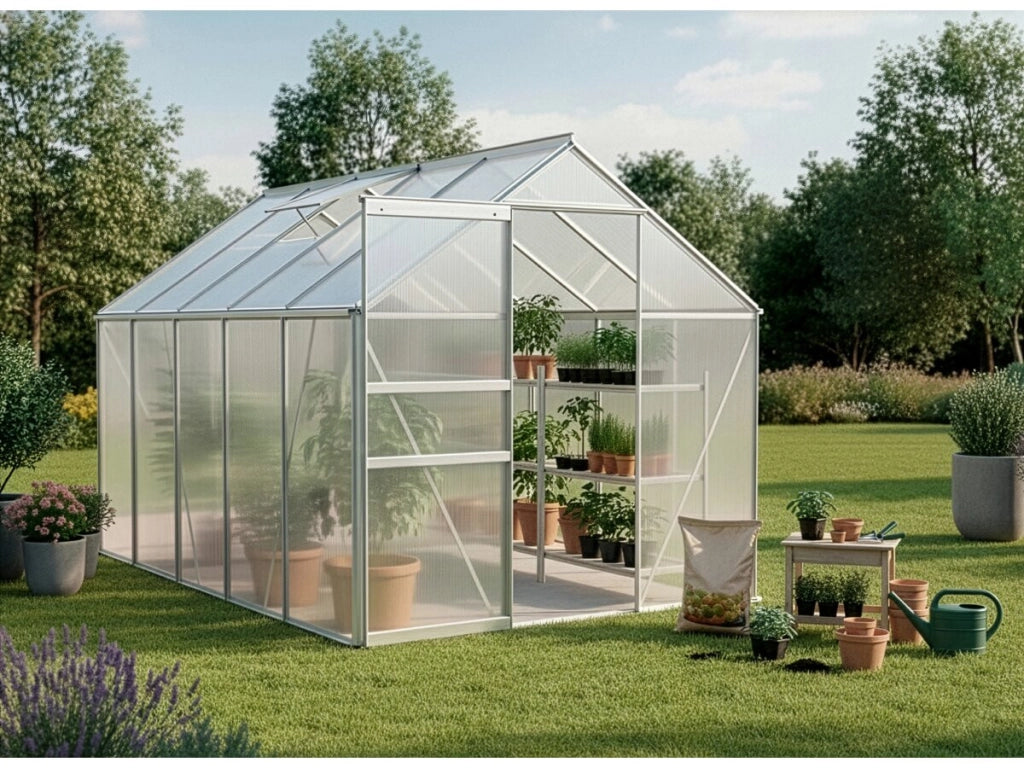 Base in acciaio zincato per serra da giardino "Basilic" - 5,89 m² - Grigio