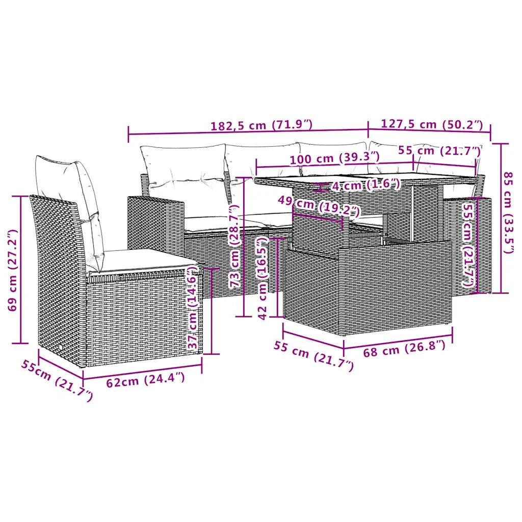 Set Divano da Giardino 6 pz con Cuscini Beige in Polyrattan 3267278