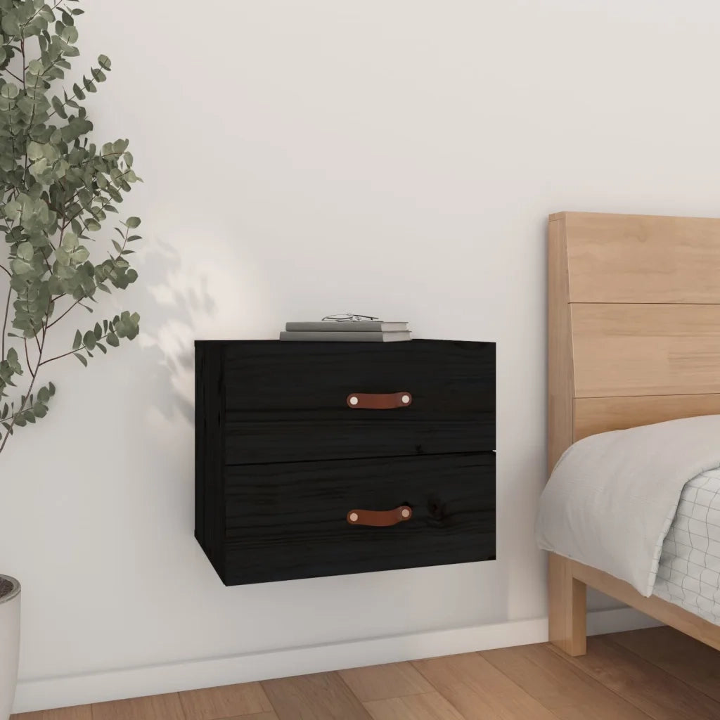 Comodino | Armadio da Notte | Mobiletto da notte a Muro Nero 50x36x40 cm