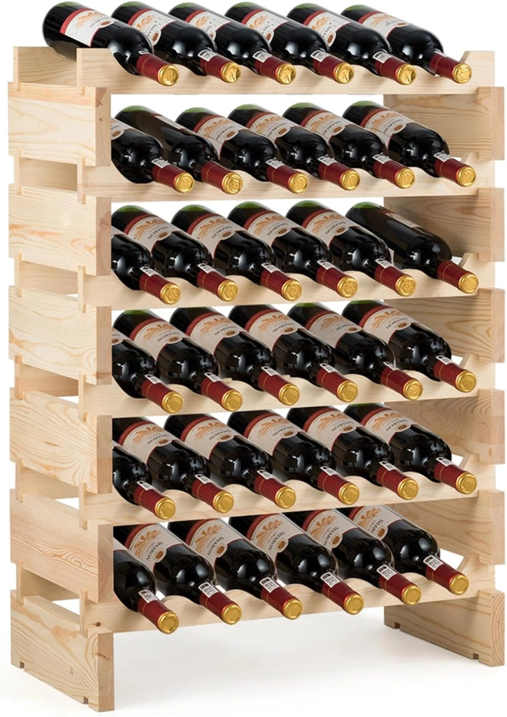 Scaffale per Bottiglie di Vino, Catinetta Portabottiglie a 6 Ripiani, per 36 Bottiglie, Legno di Pino Silvestre