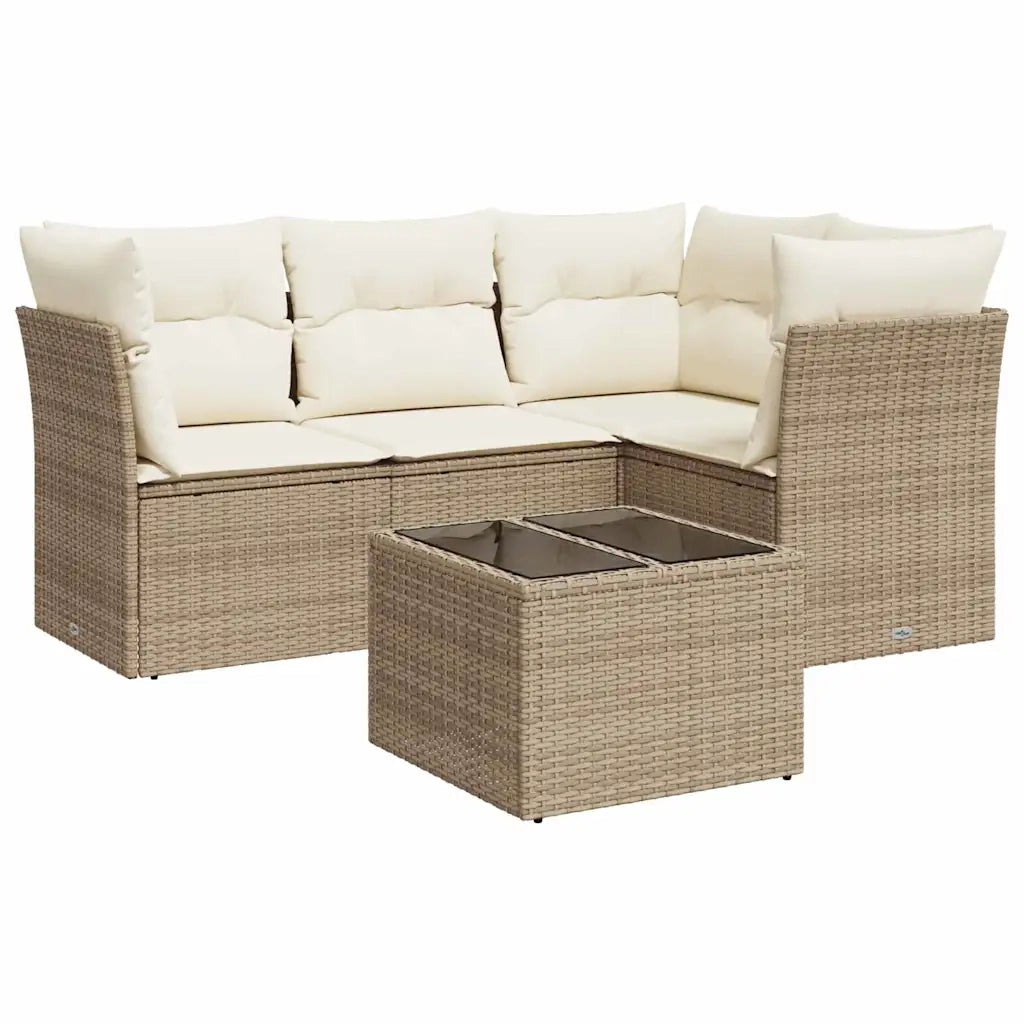 Set Divano da Giardino 5 pz con Cuscini Beige in Polyrattan 3217588