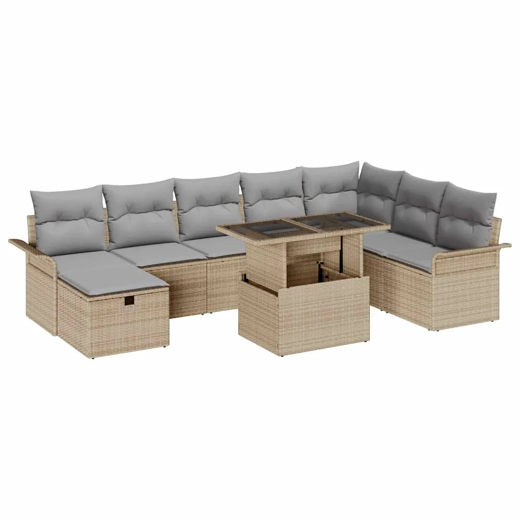 Set Divano da Giardino con cuscino 9 pcs Beige Poly Rattan 3361029