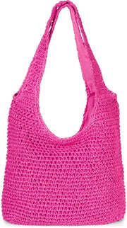 Borsa da spiaggia per donna con lunghe cinghie e chiusura a raccatto, colore: rosa