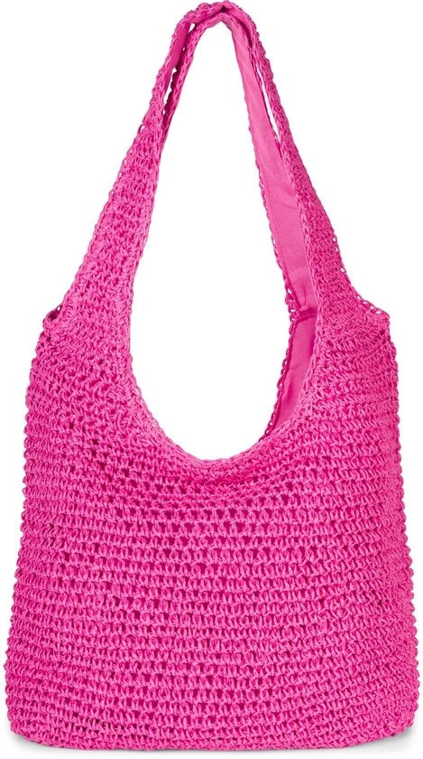 Borsa da spiaggia per donna con lunghe cinghie e chiusura a raccatto, colore: rosa