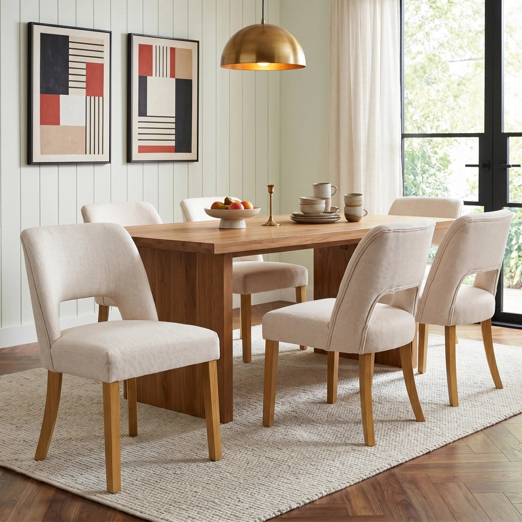 6 sedie da pranzo comode e traspiranti adatte per sala da pranzo soggiorno caffè ecc. stile moderno tessuto di lino gambe in legno massiccio beige