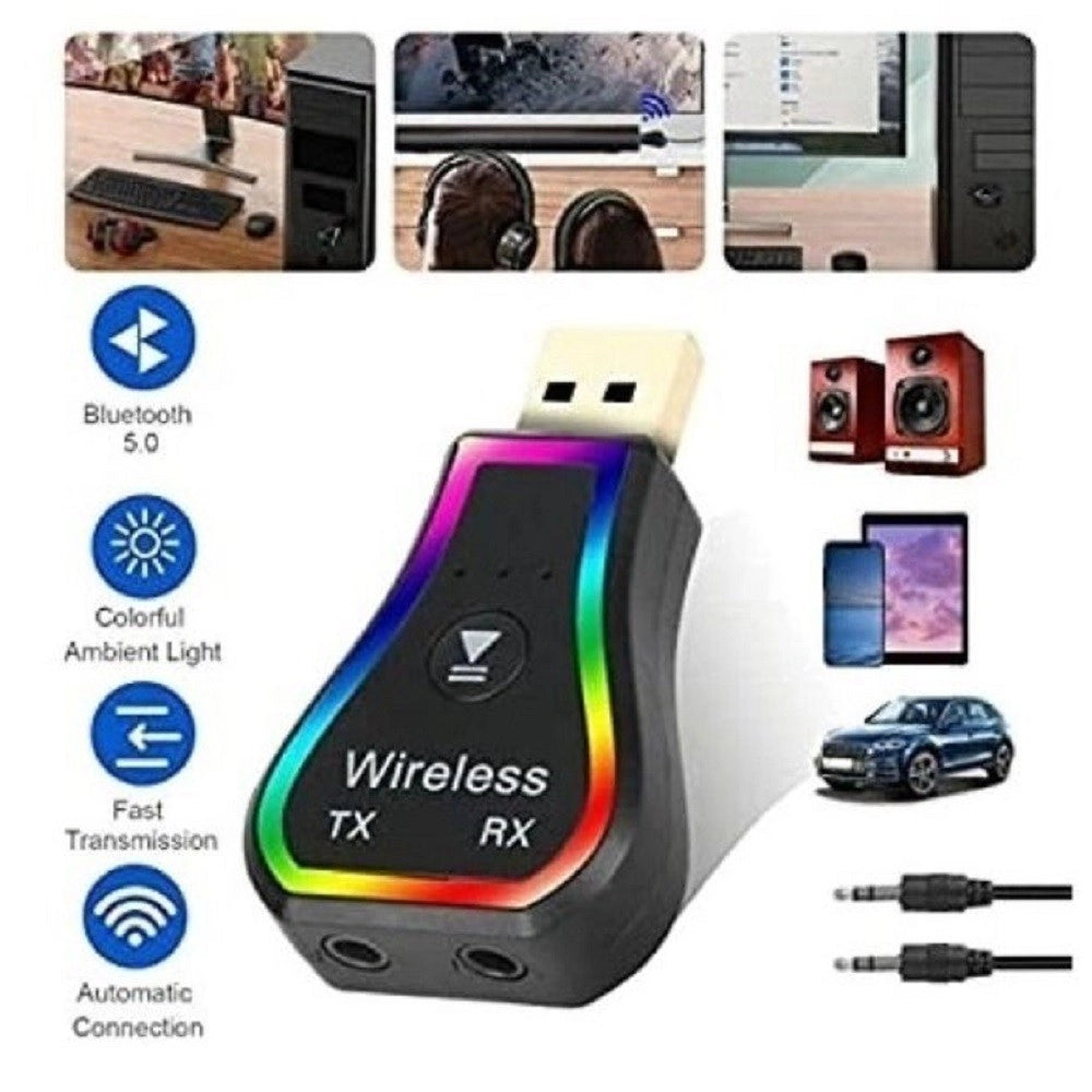 Trade Shop - Mini Ricevitore Audio Usb Wireless Bluetooth 5.0 Aux Stereo Rgb Led Light Q-tr31 -