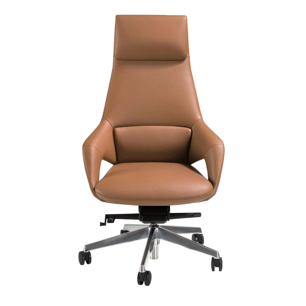 Sedia girevole da ufficio in similpelle marrone