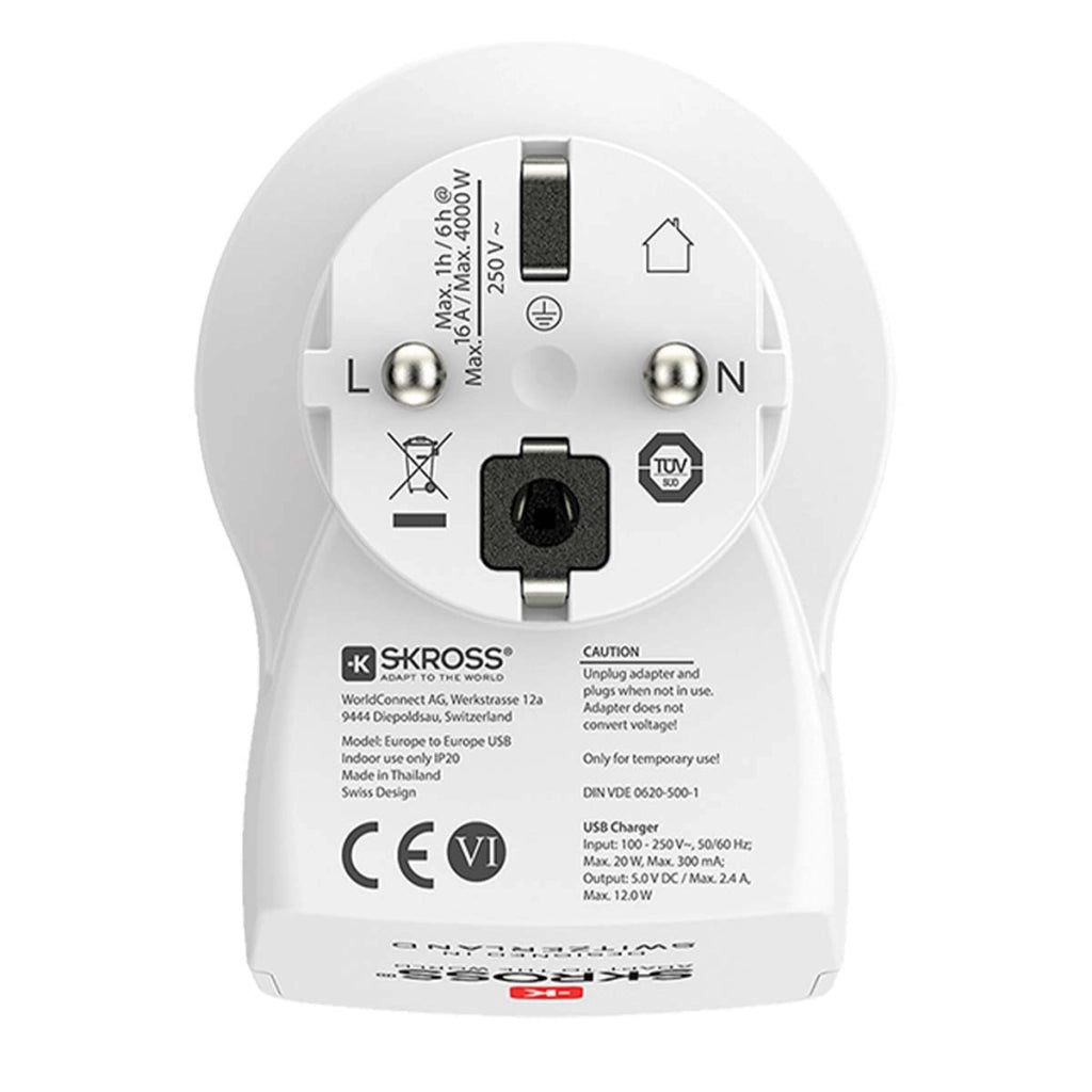 Adattatore di rete Europa a 2 USB-A 4000W Bianco Skross