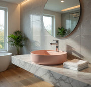 Lavabo tondo da appoggio senza troppo pieno in ceramica con foro rubinetto - Salmone Opaco