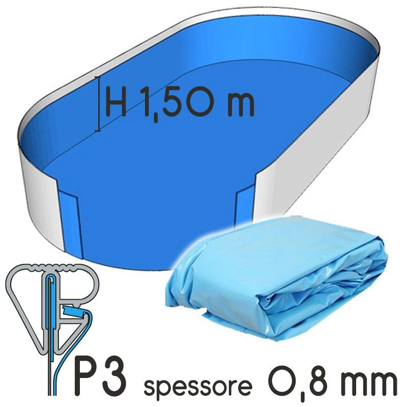 Liner Per Piscina A Forma Ovale 5,30 X 3,20 H.1,50 M Sabbia - Attacco P3 - Spessore 0,80 Mm Colore: Azzurro, Altezza: 1.50 m, Tipo attacco: P3