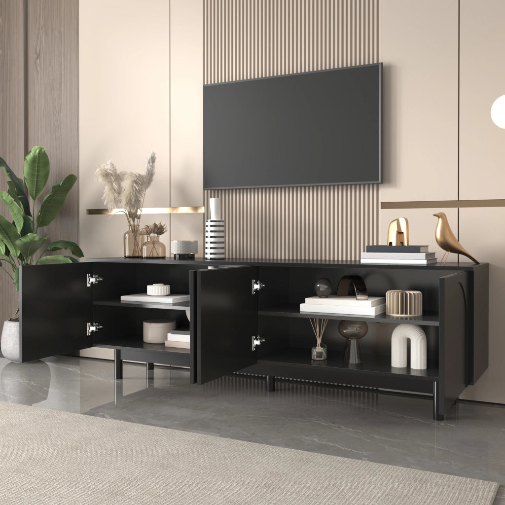 Cassettiera TV nera in MDF e truciolato; lunghezza 175 cm