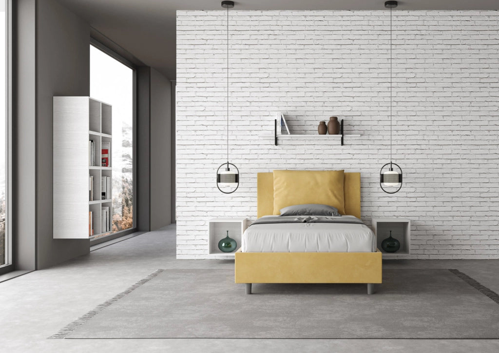 BS COM Letto una piazza e mezza contenitore imbottito 120x200 microfibra ocra