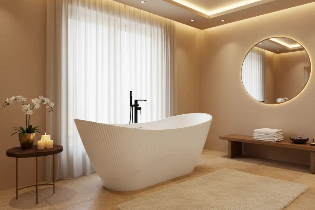 Vasca Da Bagno Freestanding In Acrilico Atena 170 Copritappo bianco