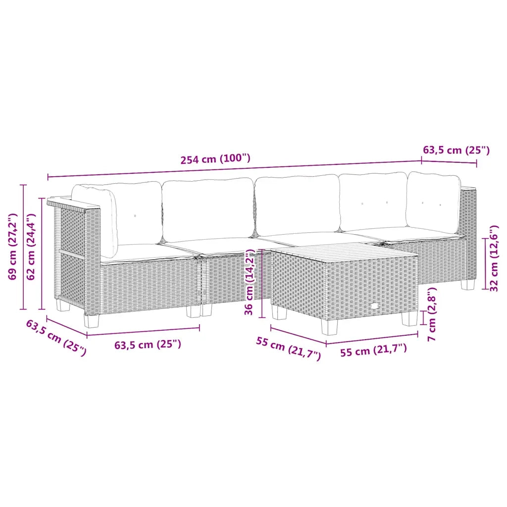 Set Divano da Giardino 5 pz con Cuscini Beige in Polyrattan 3261727