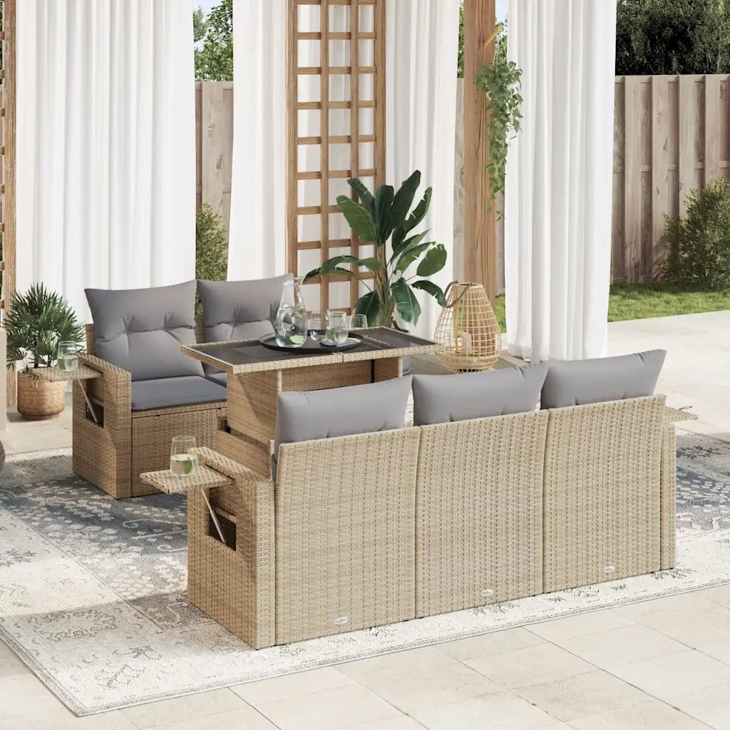 Set Divano da Giardino 6 pz con Cuscini Beige in Polyrattan 3326410