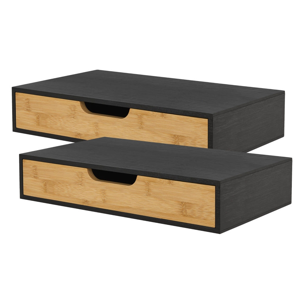 Set Bokn di 2 Mensole con Cassetto Integrato 40 x 24 x 8 cm Bambù - Nero [en.casa]