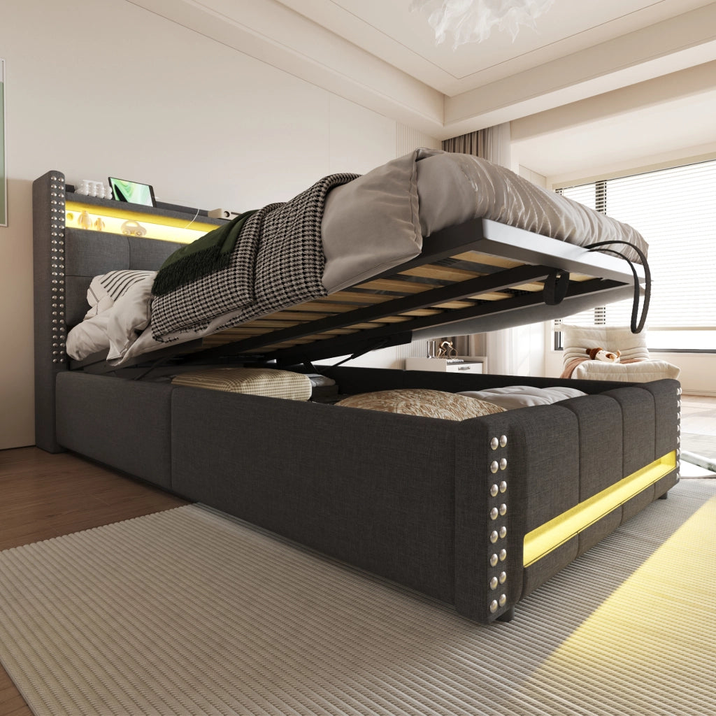 letto imbottito lino grigio 90 x 200 cm
