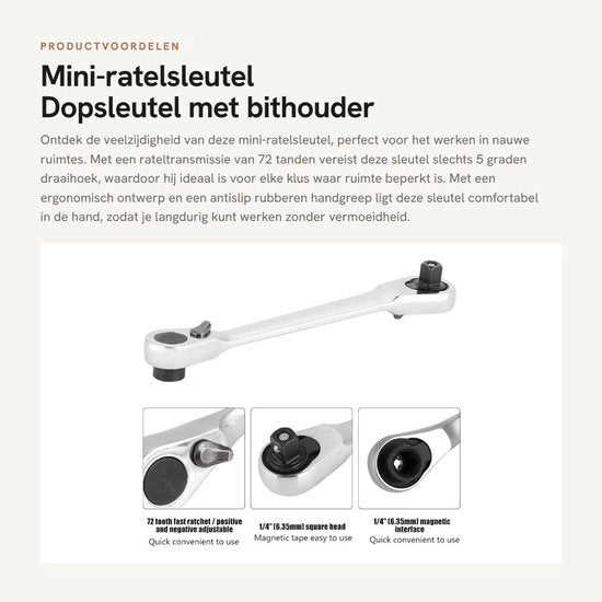 Chiave a vite 1/4 pollici - Chiave a dente con impugnatura a due mani - Design ergonomico - Impugnatura antiscivolo - 72 denti - Dampening shock.