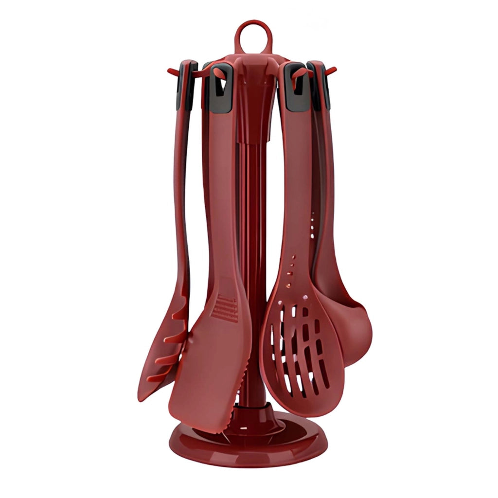 Set di Utensili da Cucina 6 Pezzi in Silicone Resistente con Supporto Bordeaux Cheffinger