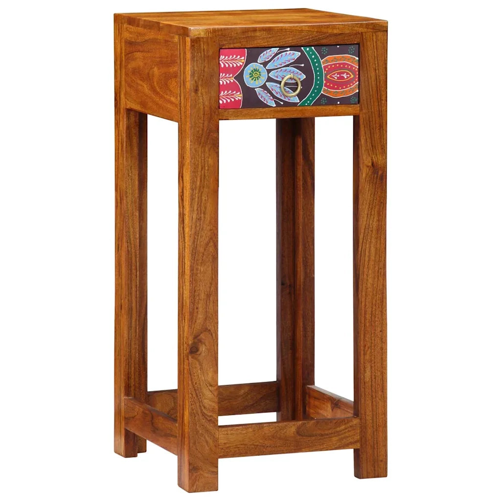 Tavolino | Tavolo laterale Floreale con cassetto Marrone 35 x 35 x 75 cm