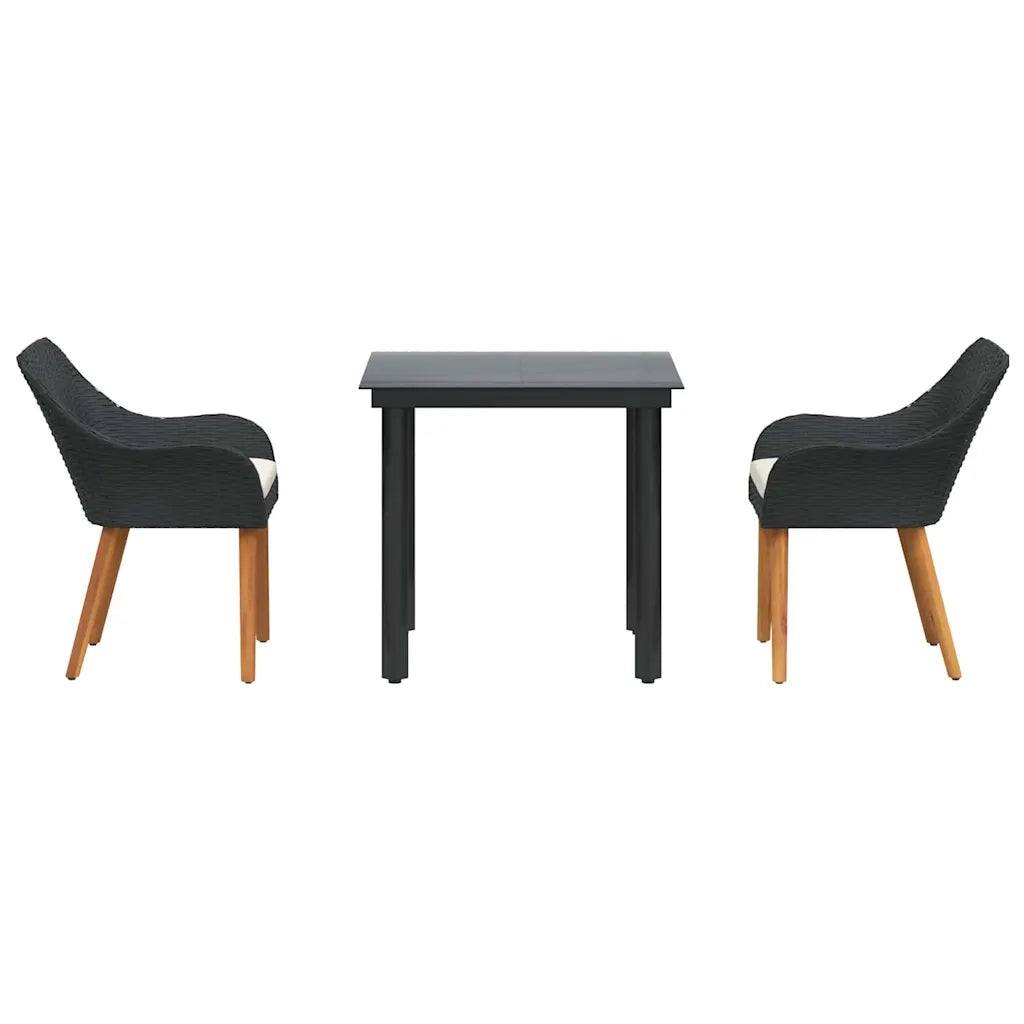 Set da Pranzo per Giardino con cuscino 3 pcs Nero polyrattan
