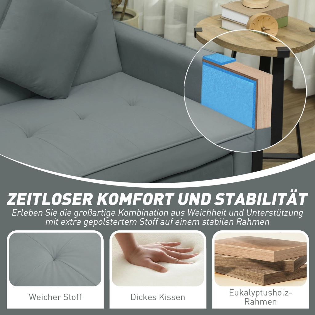 Divano letto 3 posti imbottito con rete a doghe e cuscini ¨C Minimal ¨C Grigio