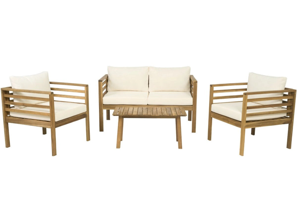Set di mobili da giardino in legno "Beckham" con cuscini - 4 posti - Beige