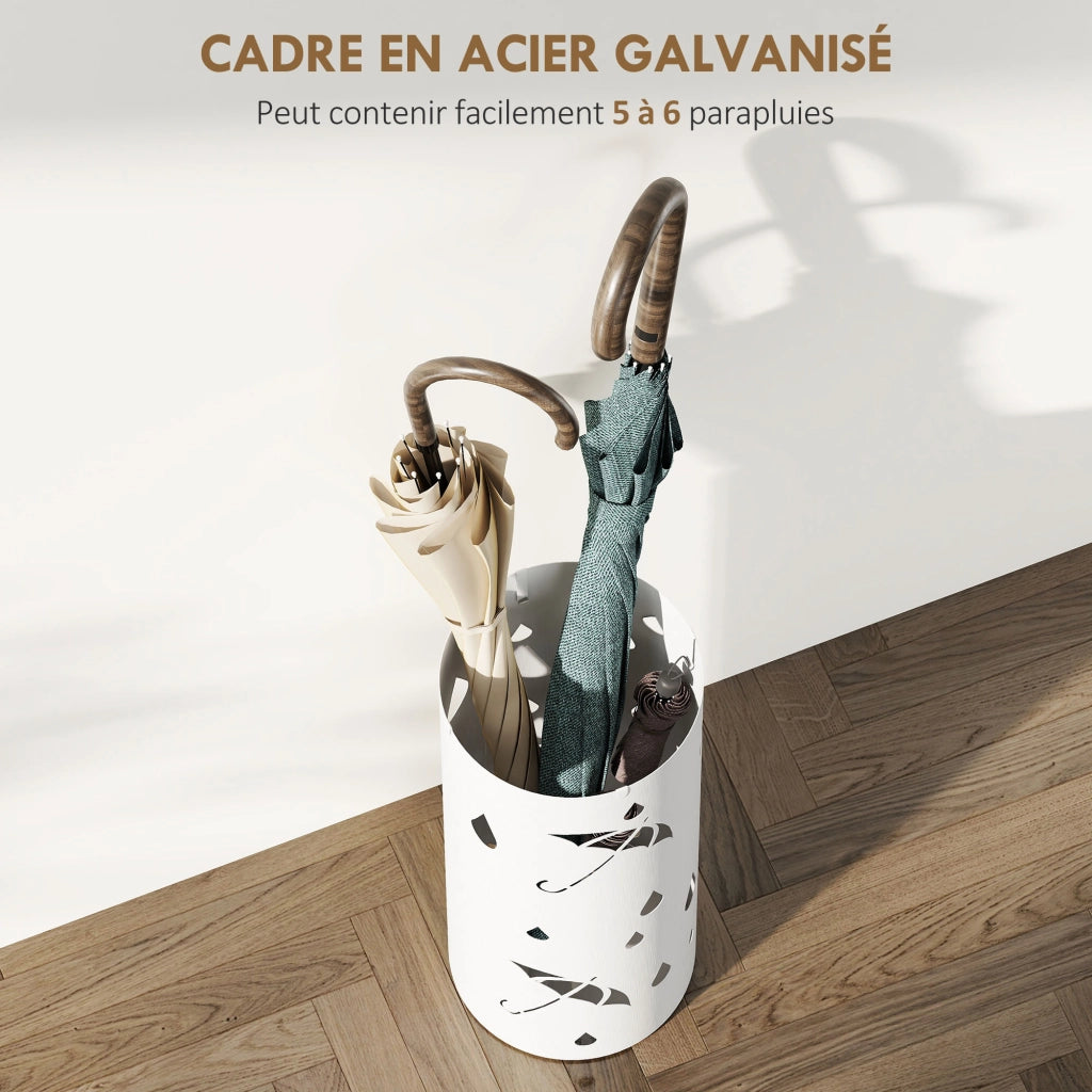 Portaombrelli cilindrico con vassoio e ganci ¨C Minimal ¨C bianco, 17x41 cm
