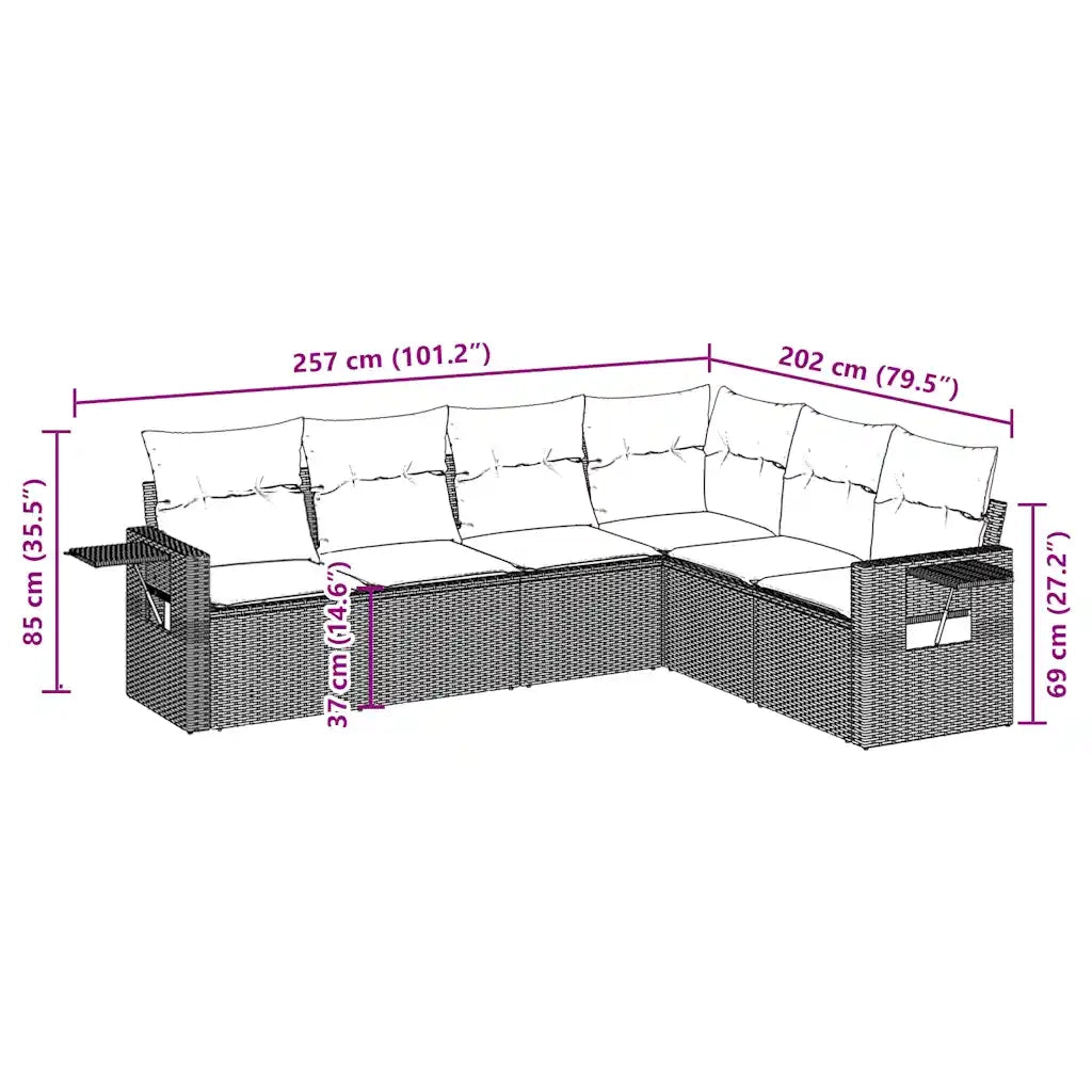 Set Divano da Giardino 6 pz con Cuscini Marrone in Polyrattan