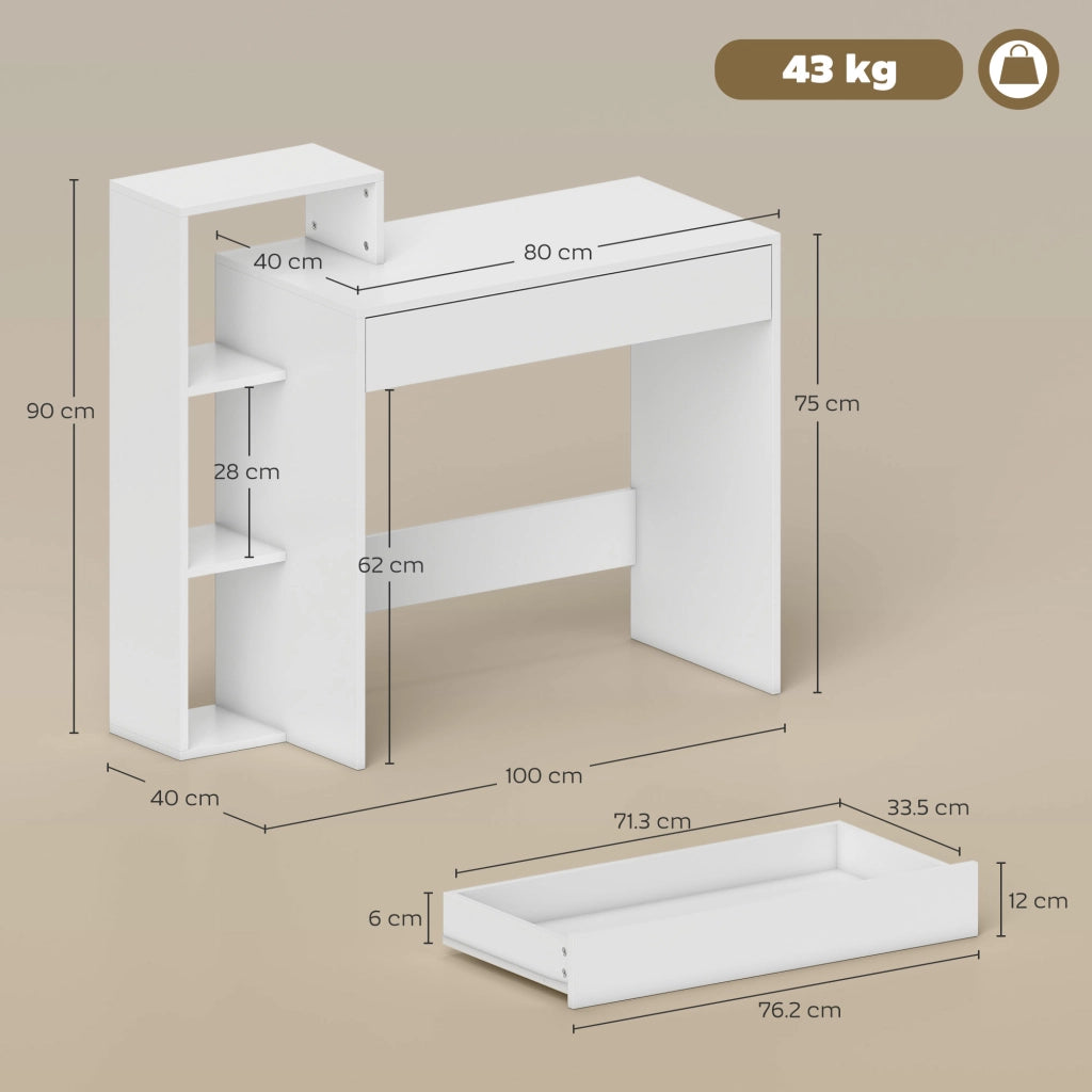 Scrivania PC Moderna con Cassetto e Ripiani Aperti ¨C Minimal ¨C 100x40x90 cm