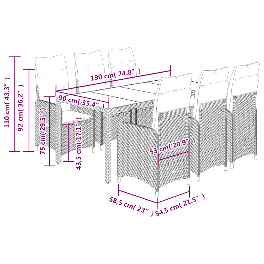 Set da Bistrò da Giardino 7 pz con Cuscini Nero in Polyrattan 3276993