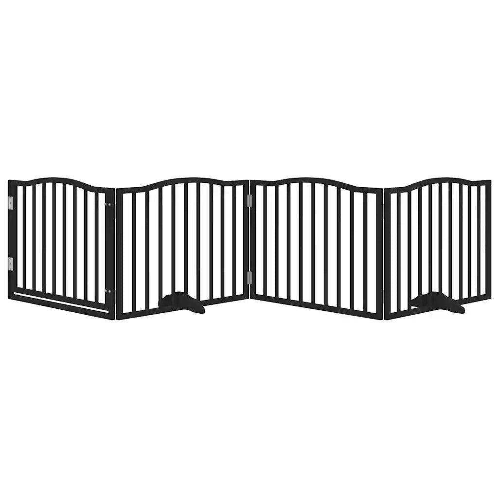 Cancelletto per cani con porta pieghevole 4 pannelli nero 320 cm in legno di pioppo 352225