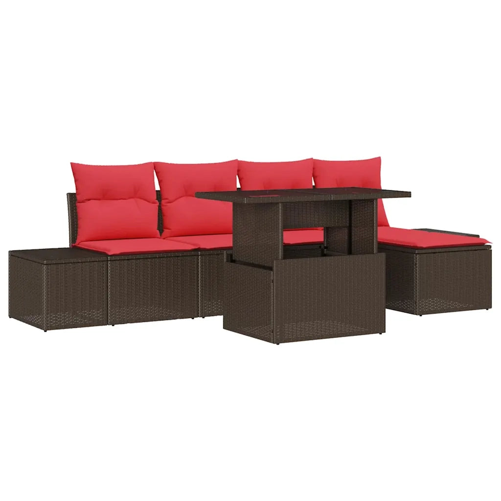 Set Divano da Giardino 6 pcs Marrone e Rosso polyrattan 3349170