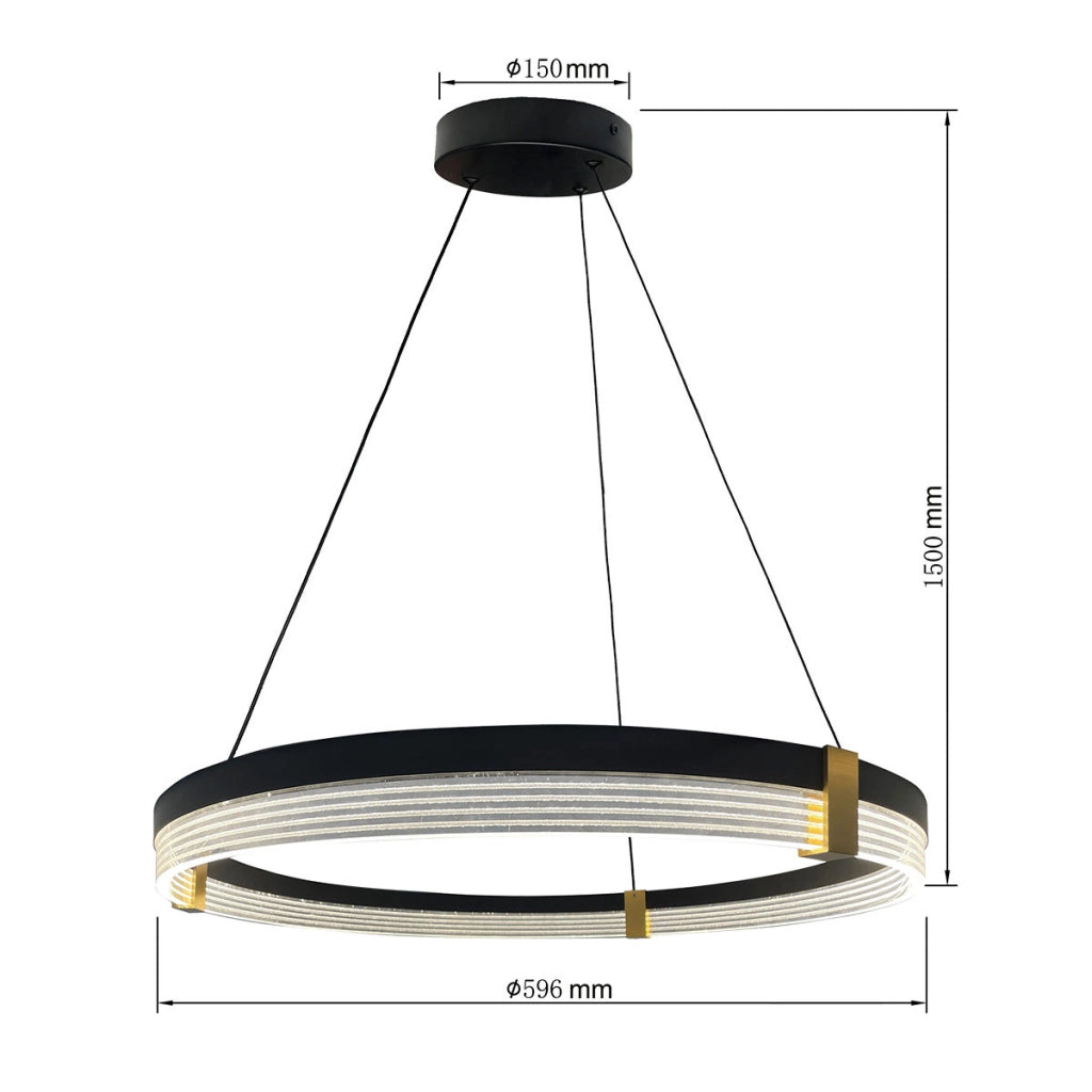 Lampada a sospensione nera anello 60cm LED CCT 32W