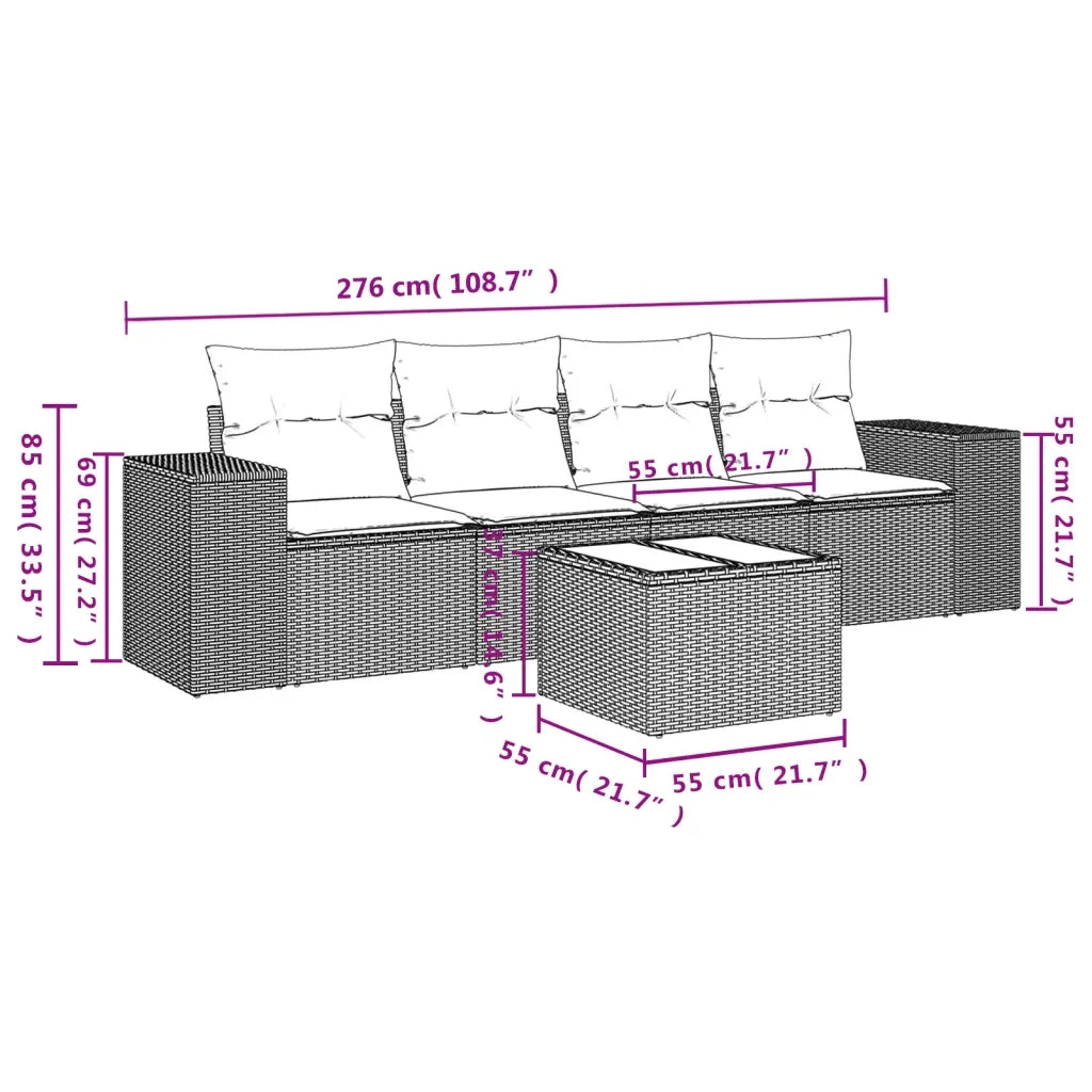 Set Divano da Giardino 5 pz con Cuscini Beige in Polyrattan 3222288
