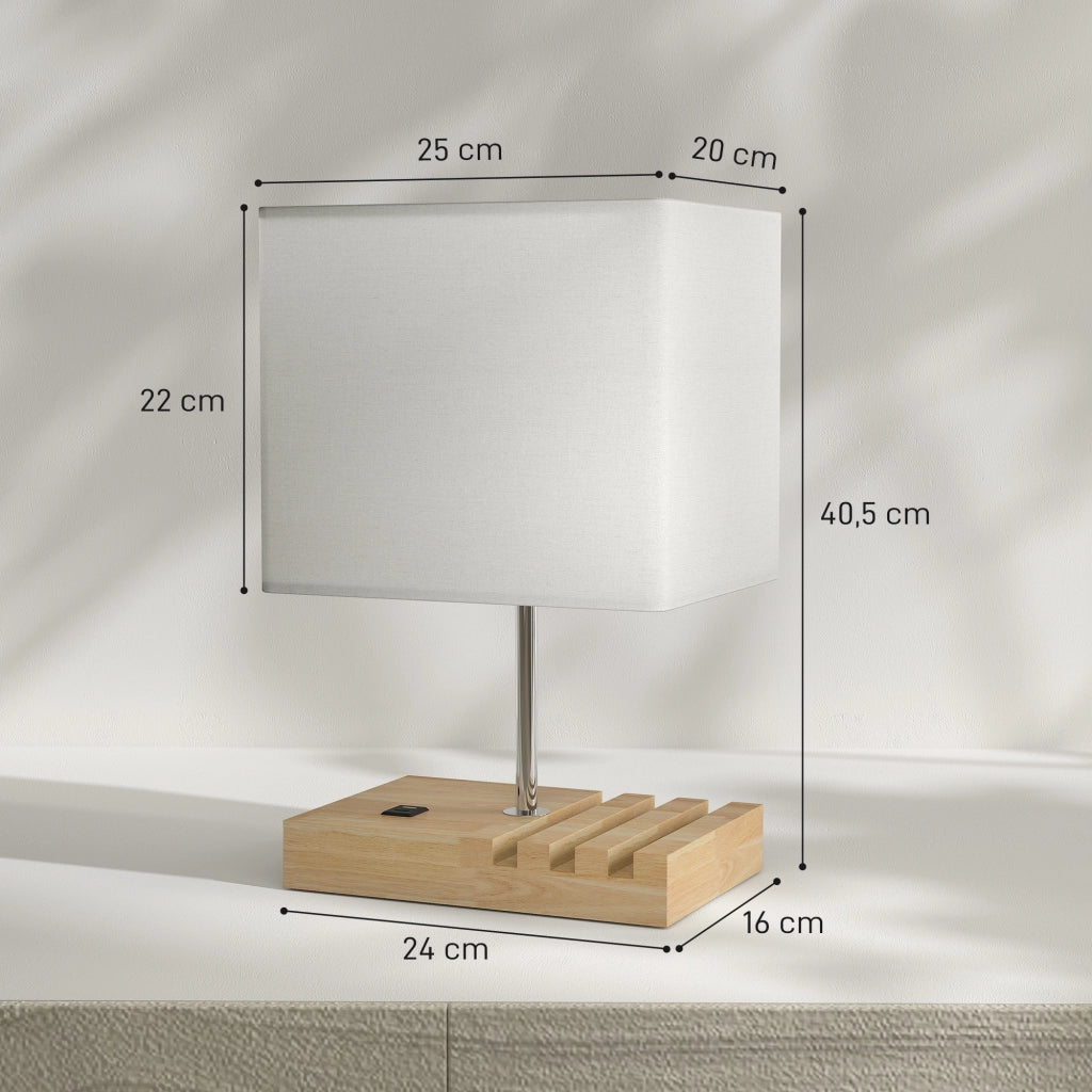 Comodino con Lampada e USB ¨C Minimal ¨C Legno Bianco 40x40x50