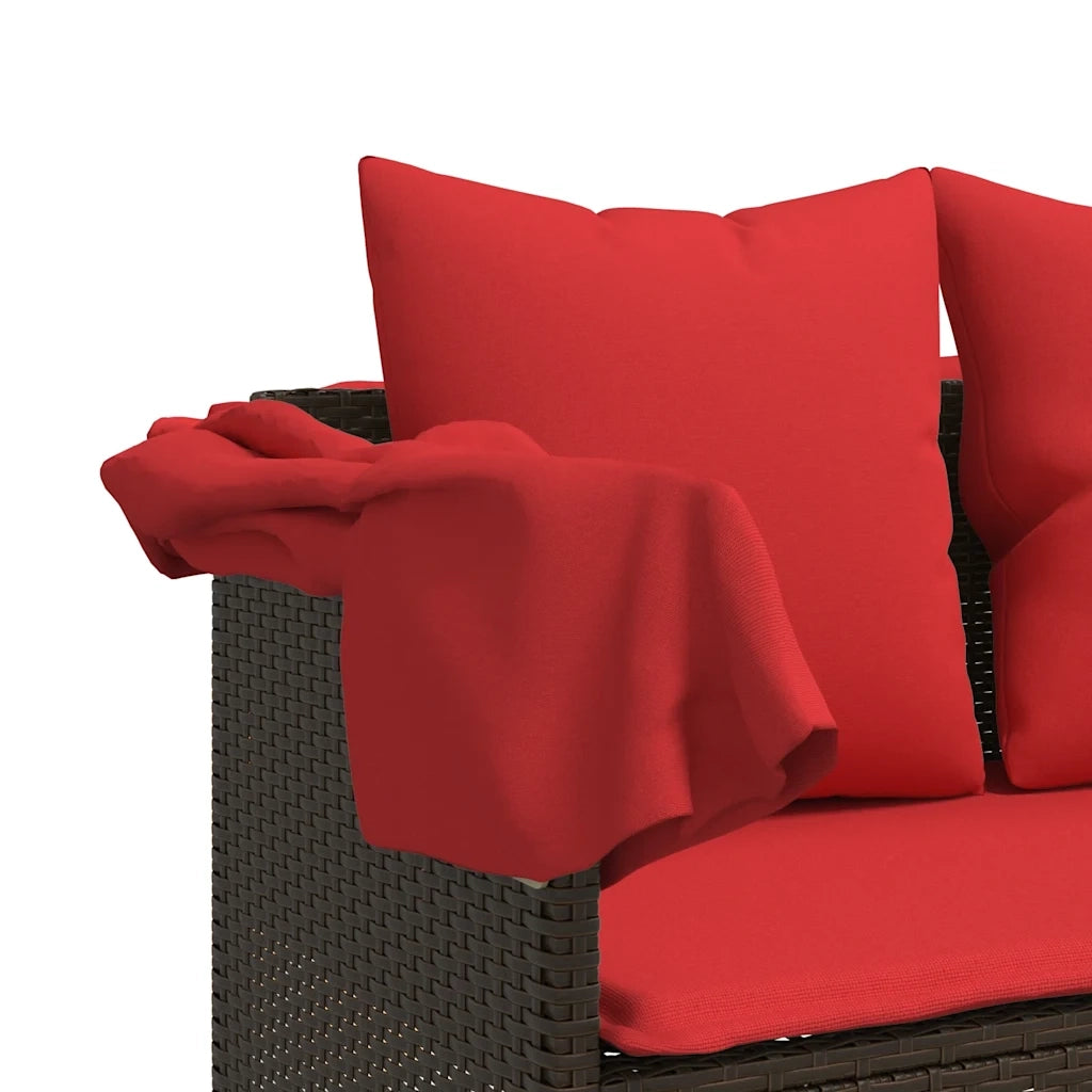 Lettino Prendisole con Baldacchino e Cuscini Marrone Polyrattan 368359