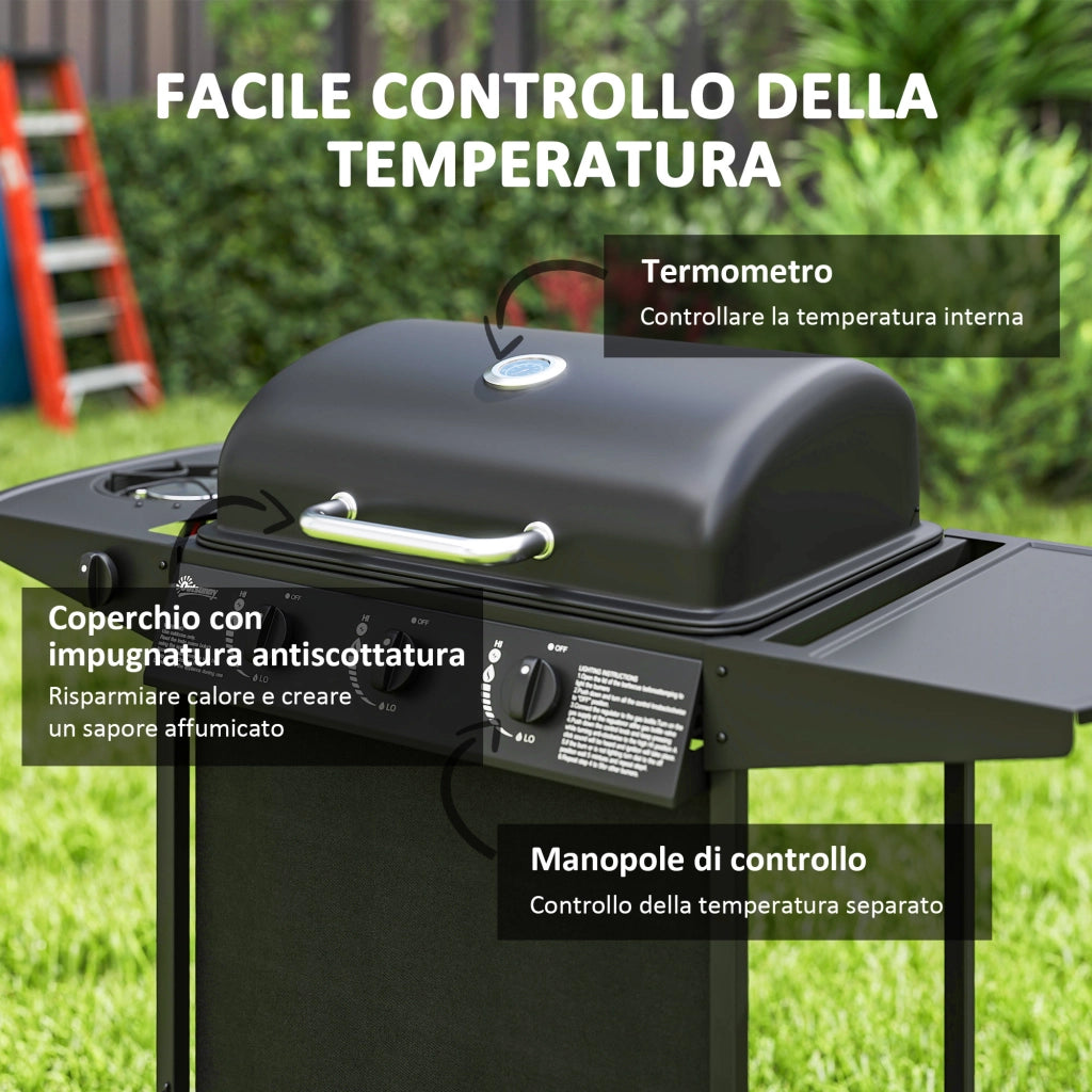 Barbecue a Gas 4 Bruciatori con Coperchio e Termometro ¨C zephmum ¨C Nero 108x54x97 cm