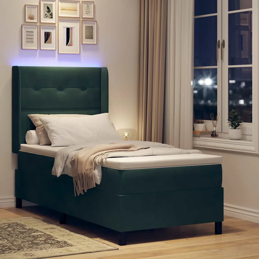 Letto a molle con strisce LED Verde Scuro 90 x 190 cm Velluto 3343847