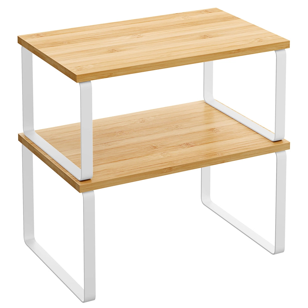 Set di 2 mensole da cucina Valora in bambù e metallo bianco naturale
