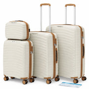 Set 4 Valigie Rigide Abs e PP con Beauty Case, Trolley 4 Ruote, Lucchetto Bianco