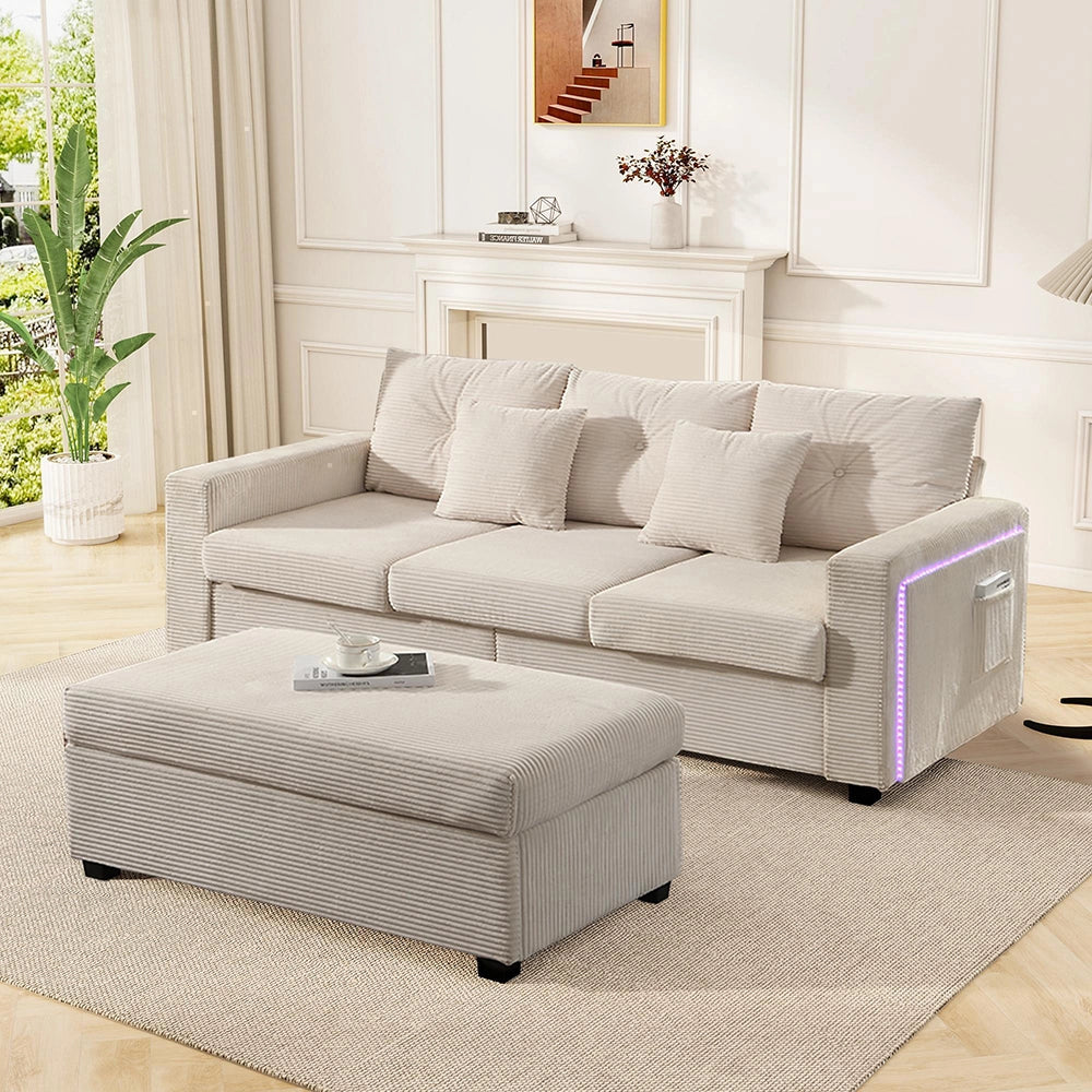 Set divano LED - Xylo - 3 posti + pouf, modulare a L