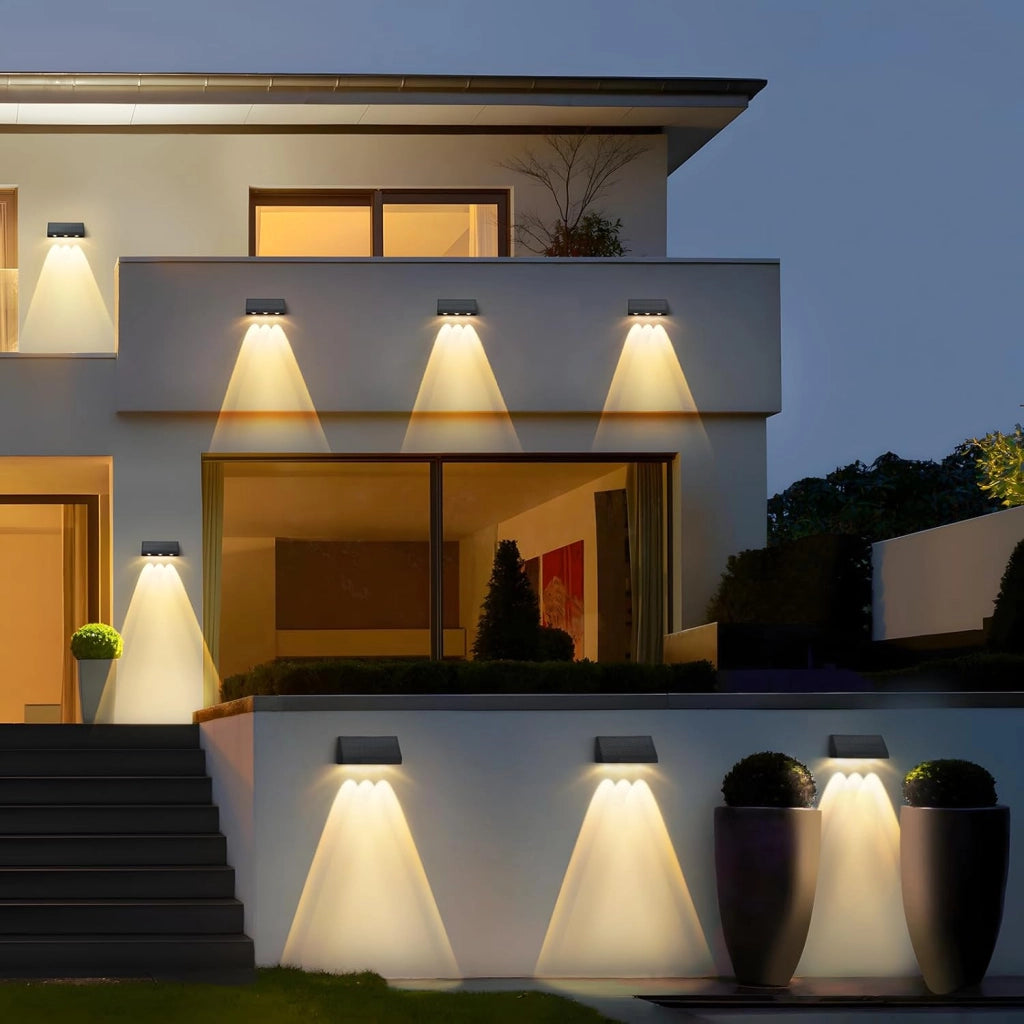 ZMH Lampada da Parete Esterna LED Nera 3 LED Solare 3000K Luce Calda 2 Modi 2 Pezzi