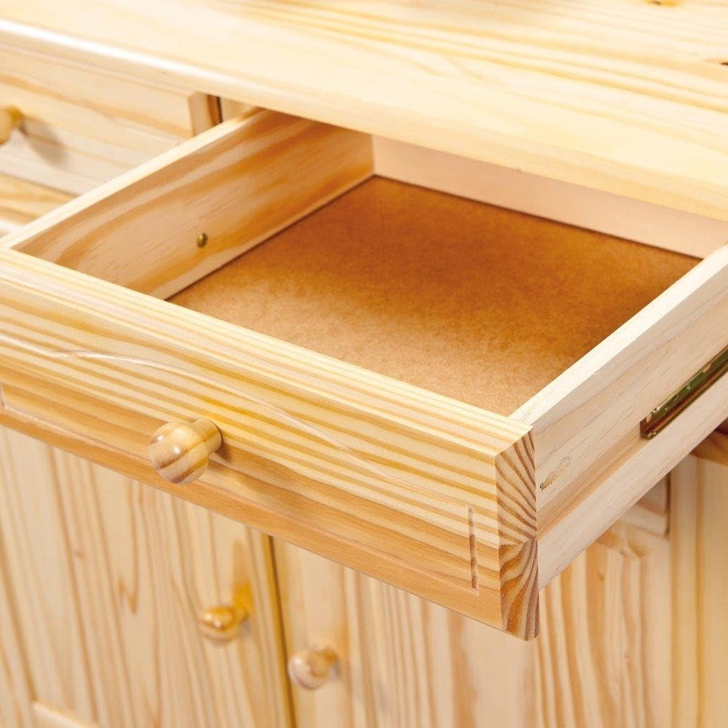 MOBILE GIORNO CREDENZA TOSCANA 2 ANTE + 3 CASSETTI 130x43/32x198H PINO MASSELLO FINITURA NATURALE
