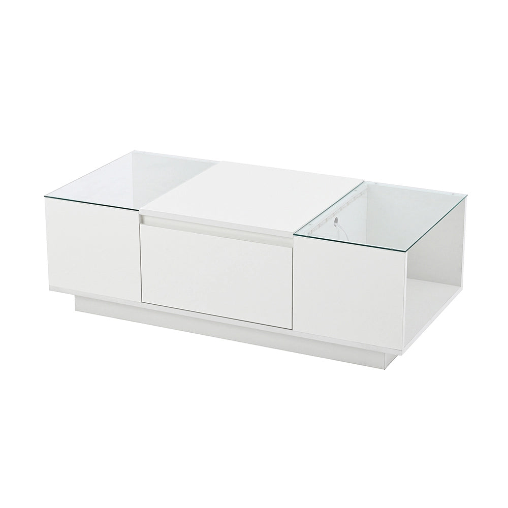 Tavolino-Xylo-105cm vetro LED 2 cassetti spazio archiviazione