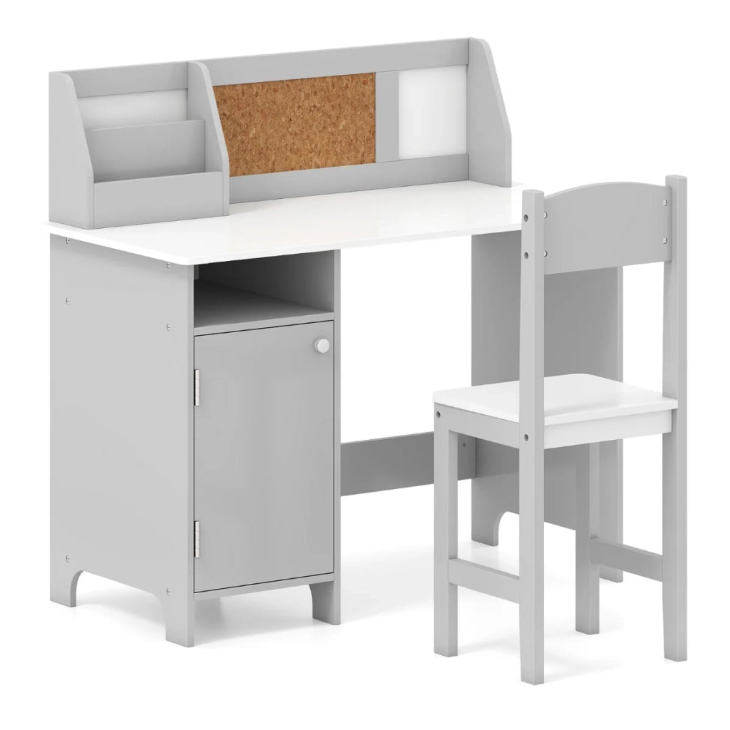 Scrivania per bambini con sedia ergonomica 90 x 45 x 85,5 cm con spazio di archiviazione e bacheca MDF grigio 20_0018475