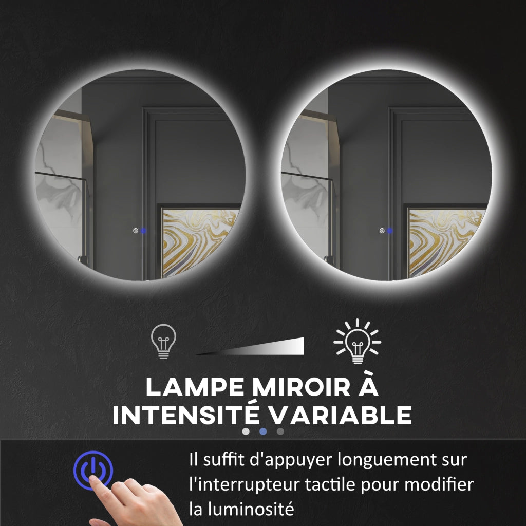Specchio da bagno rotondo con luce LED antibu¨¦e ¨C Minimal ¨C Grigio 70 cm