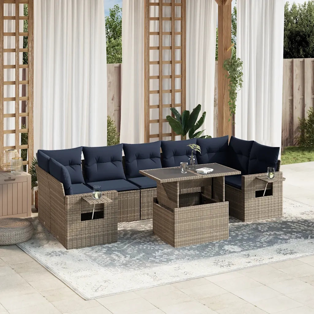 Set Divani da Giardino 8 pz con Cuscini Grigio in Polyrattan 3267781