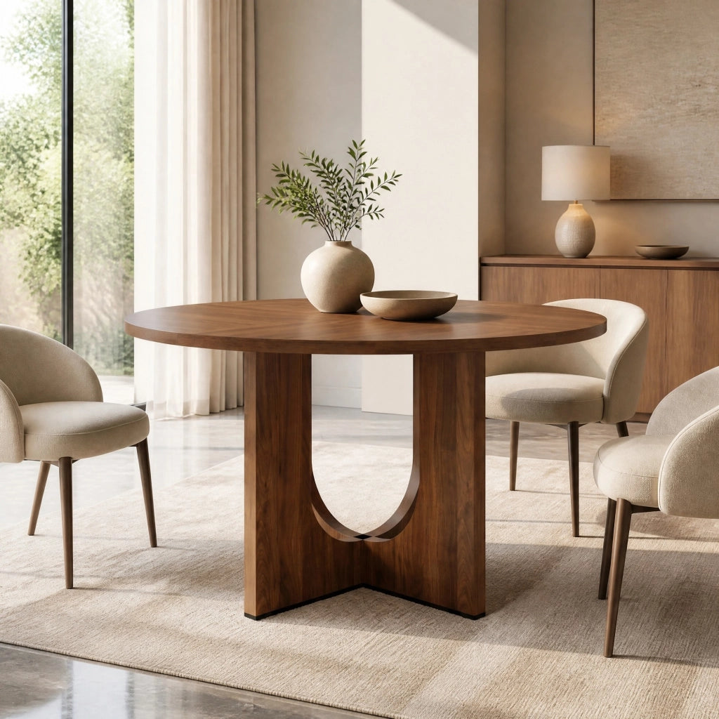 TAVOLO da pranzo rotondo Ø 120 cm MDF noce per 4-6 persone
